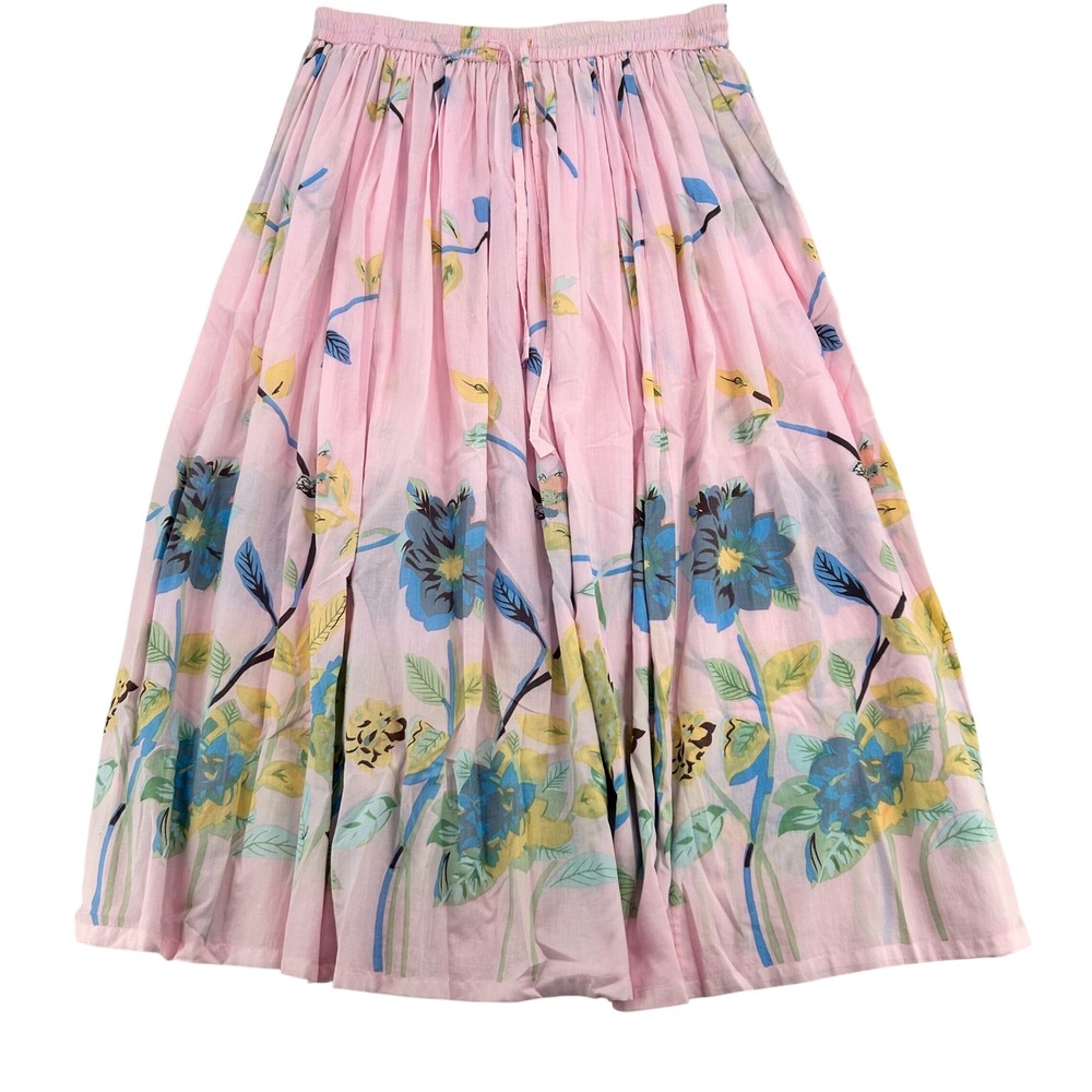 Vintage Orvis Maxi Skirt Womens L Pink Cotton Floral Border Print Cottagecore